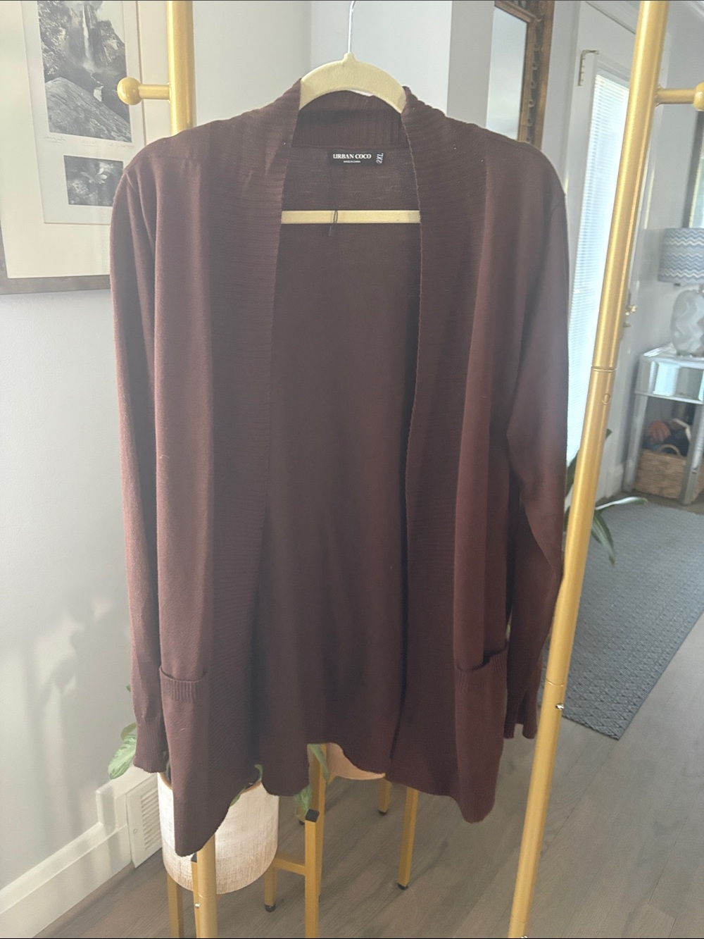 Women's Open-Front Brown Cardigan